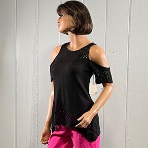 *NWT Lauren Conrad Women’s Black Crochet Cold Shoulder Top Sz XS